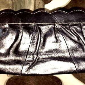 B. Young Saddle Leather Clutch Handbag, Purse Ruffle Edge thick Leather